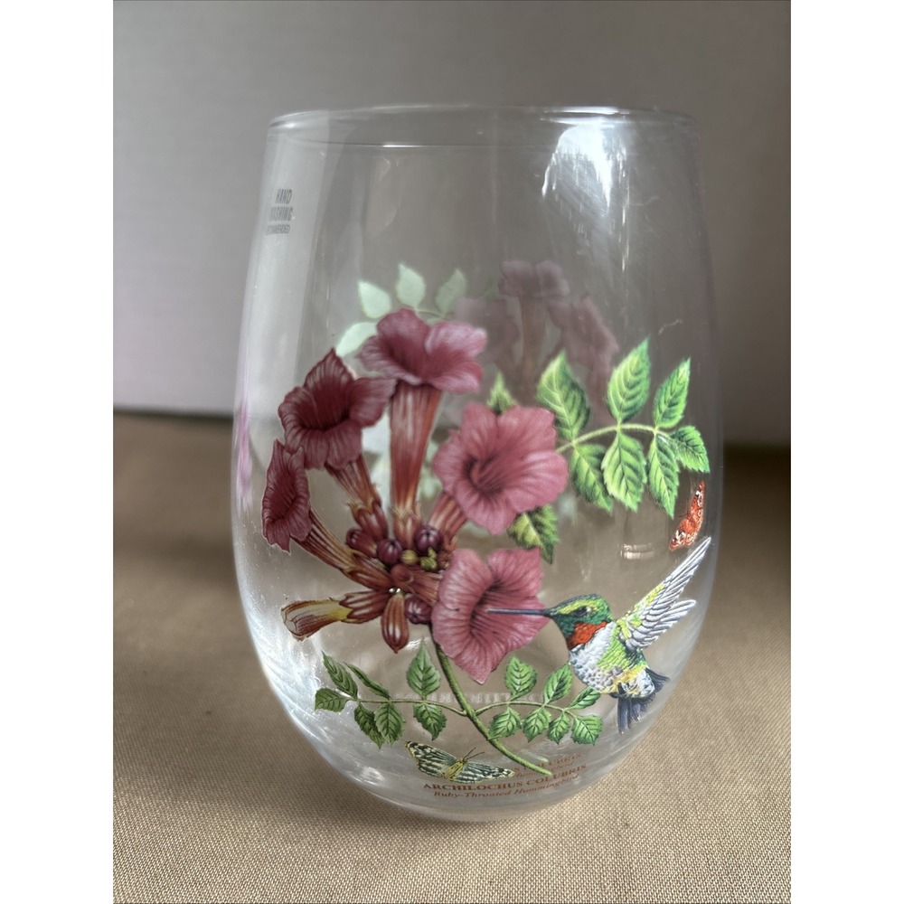 Portmeirion Botanic Garden Stemless Wine Glass Ruby-Throated Hummingbird 5"